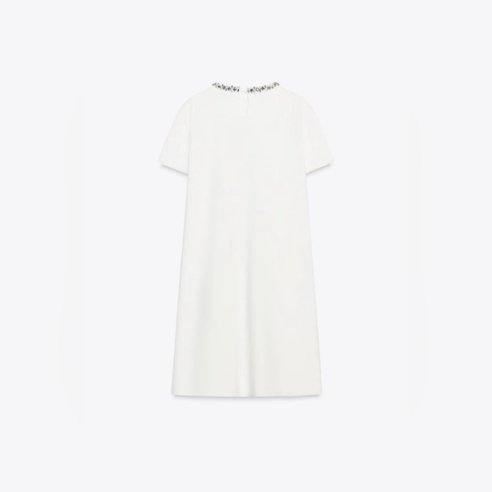 Zara White Mini Dress with Embellished Pockets - Picture 4 of 7